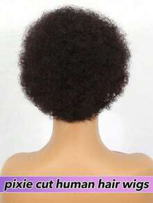 免胶假发，可戴可戴，短款非洲式卷发，真人发质，女士卷曲非洲式假发，蓬松蓬松假发，带刘海，免胶中性非洲式假发，适合日常派对使用，黑色