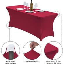 6FT Stretch Spandex Table Cover For Rectangular Fitted Folding Tables Wrinkle Resistant Elastic Stretchable Patio Tablecloth Protector For Party Banquet Wedding And Events Apple Red