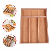 Bandeja para cubiertos de bambú: utensilios de cocina, cubertería, organizador de cajones para cubiertos, divisores, organizador para guardar y organizar cubiertos, cucharas, utensilios y aparatos. - 4 cuadrículas - Ver 6