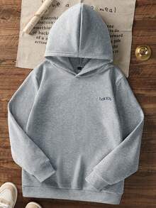 Tween Girls Loose Fit Printed Thermal Lined Sweatshirt, Casual Outerwear For Spring, Autumn, Winter - Light Grey - View 4