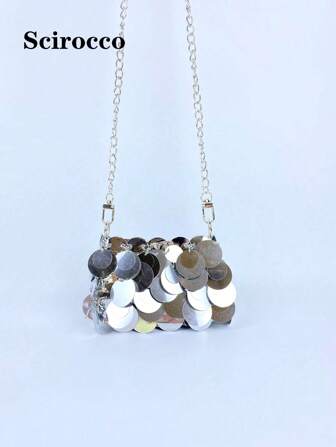 1pc Moda Plata Brillante PU Bolso de hombro (Mismo estilo que la imagen)