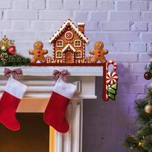 1pc Christmas Gingerbread Man & Santa Claus Door Hanger Decor, Wooden Christmas Door Frame Decoration, Holiday Party Supplies, Indoor/Outdoor Holiday Wall Decor, Suitable For Living Room, Bedroom, Office - Multicolor - View 4