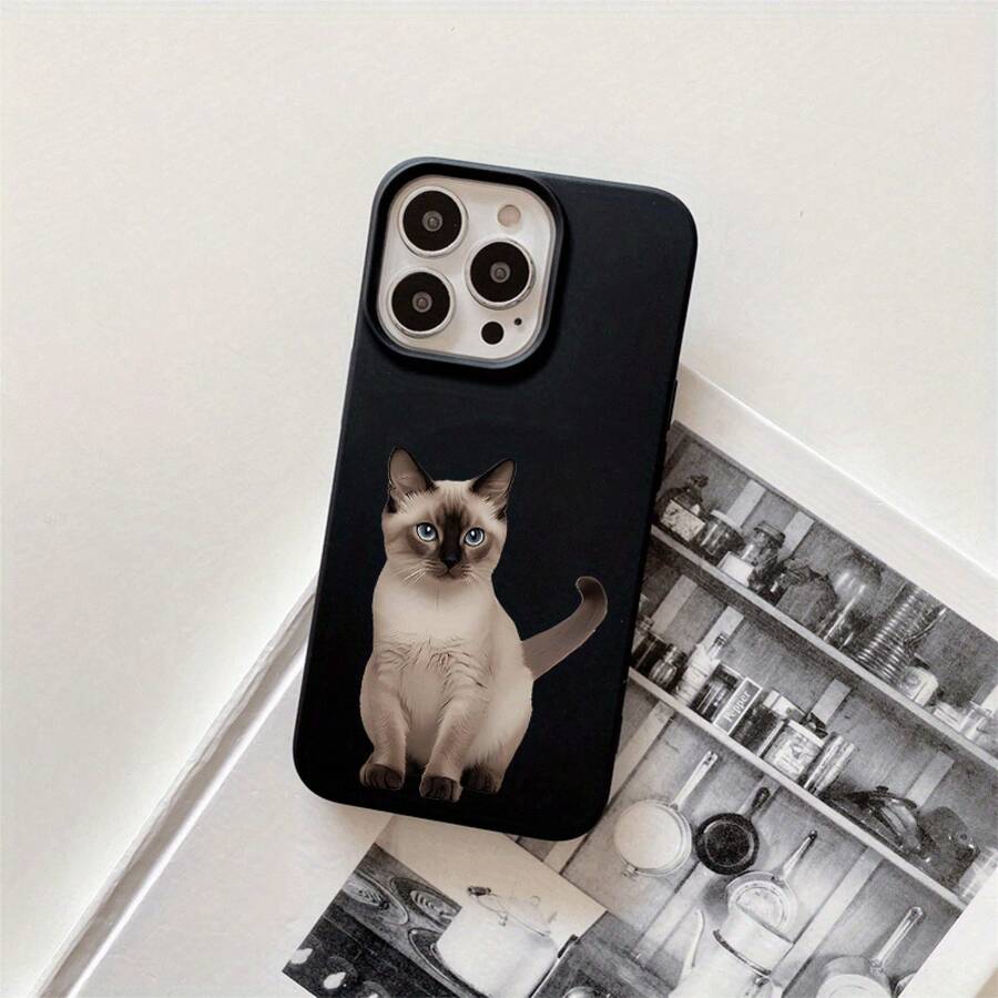 Funda protectora para phone con orificios grandes, diseño de imitación de siamés, compatible con phone 16 Pro, 16, 15 Pro, 14, 14 Plus, 14 Pro, 13, 13 Pro, 12 Pro y 11/11 Pro. Regalos para cumpleaños y celebraciones. - Negro - Ver 1