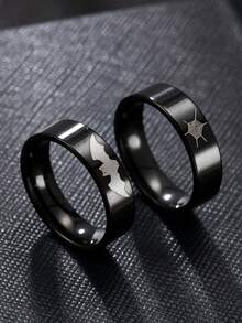 2pcs Halloween Stainless Steel Rings Bat And Spider Web Pattern Gothic Style For Everyday Wear Holiday Gift Halloween Couple Rings - Black Bats and Spider Web - View 3