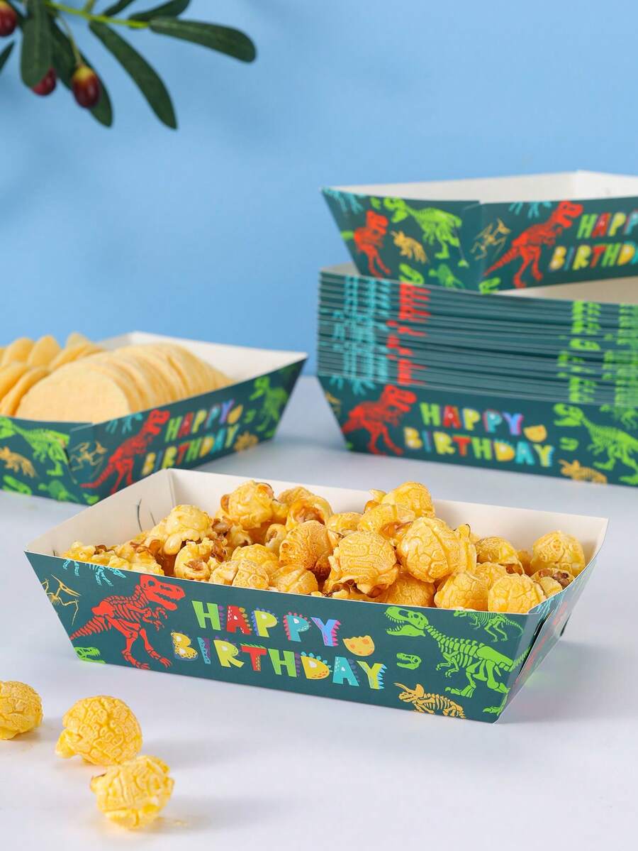 10/24pcs Dinosaur Fossil Food Boxes, Fries Boxes, Popcorn Boxes, Popcorn Boxes, Birthday Party Decor And Home Movie Night Snack Boxes, Suitable For Lunch Box, Bakery Bread, Burger Restaurant - Multicolor - View 1