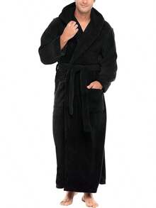 Mens Robe With Hood, Plush Fleece Hooded Mens Bathrobe, Big And Tall Bath Robe For Menhalloween - Black - View 1