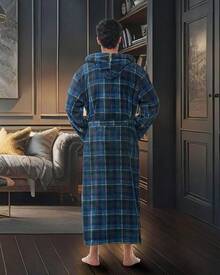 Mens Robe With Hood, Plush Fleece Hooded Mens Bathrobe, Big And Tall Bath Robe For Menhalloween - Highland Tartan Plaid - View 11