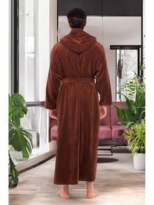 Mens Robe With Hood, Plush Fleece Hooded Mens Bathrobe, Big And Tall Bath Robe For Menhalloween - Chocolate - View 8