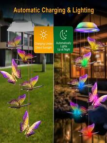 2Piece 2025 UpgradedVersion Butterfly Solar Wind Chimes, 6-Color ChangingLights & Solar-Powered, (800mAh), Suitable For Outdoor Use, Such AsGardens, Windows, Christmas Decorations, PortableOutdoor Decorative Lights, Perfect Gift For Mom, GrandmaWife, Sister,Room Decor,Halloween Lights - Butterfly & Hummingbird Solar Wind Chimes - 查看 4