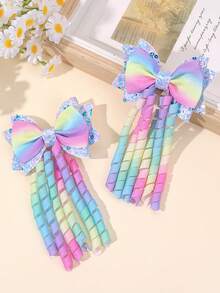 2个彩虹渐变卷发夹，适合女婴，精致优雅，也适合幼儿女孩，可用作蝴蝶结发夹和发饰。 - 彩色 - 查看 3