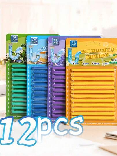 12 יחידות מקל לניקוי סתימות - מקל עוצמתי להסרת כתמים, שומר על ניקוזים נקיים, כלי ניקוי אמבטיה, מקל לניקוי ביוב, לא חשמלי לסתימות ומנטרל ריחות למטבח, חדר אמבטיה, שירותים וסלון - ללא צורך בסוללות