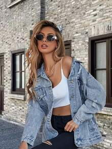 Damska kurtka dżinsowa o wyjątkowym wzornictwie, w swobodnym, szykownym stylu europejskim i amerykańskim