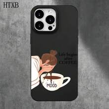 Funda protectora para phone con diseño de niña lavándose la cara con café, orificios grandes, compatible con phone 16 Pro Max, 16, 15 Pro, 14, 14 Plus/14 Pro Max, 13, 13 Pro, 12 Pro y 11/11 Pro. Regalos para cumpleaños y fiestas. - Negro - Ver 8