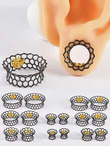 1 pieza Tapón de oreja tipo túnel de un solo reborde con diseño de panal hueco, de latón mate, expansor de perforaciones para orejas de 8 mm a 25 mm, joyería de perforación