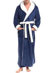 Mens Robe With Hood, Plush Fleece Hooded Mens Bathrobe, Big And Tall Bath Robe For Menhalloween - Navy Blue With White - View 1