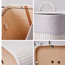 1 Laundry Basket - Natural Bamboo Storage Basket With Large Capacity | Dustproof With Lid | Household Storage Aid - Simple - Bamboo - With Lid - Square Or Round - Foldable Wicker Basket - 70 Liters - Foldable - Yellow/White - 白色 - 查看 5