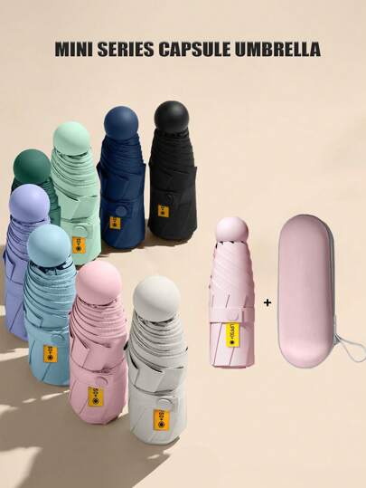 1pc Mini Portable Sunshade Umbrella, With Protective Cover, UV Protection, 6 Reinforced Ribs, Manual Open/Close, Foldable, Comes With Storage Case & Hook, Lightweight & Portable, Windproof Design, Unisex, Durable, Suitable For School, Office, Home, Travel, Outdoor Activities & Fashion Accessory. Ladies Rain & Wind Umbrella