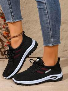 [Comfortable Slip-On Sneakers] Lightweight And Comfortable Women's Breathable Knitted Slip-On Sneakers, Low-Top Casual Shoes For All Seasons, Available In A Variety Of Sizes - màu đen - Xem 4