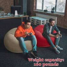 TAIMASI 1pc Flocking Beanless Inflatable Lounge Chair - Multifunctional Portable Sofa With Round Single Seat Design - Ideal For Living Room, Office Lunch Break, Outdoor Picnic, Camping, And Relaxation Rosy Gray Purplish Blue - Rose Red - View 7