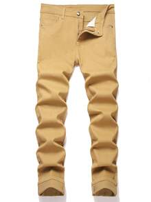 Men's Stretch-Cotton Blend Slim-Fit Jeans Are Suitable For All-Season Casual Motorcycle Rock Fans And Young People - Màu vàng - Xem 1