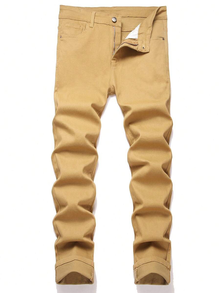 Men's Stretch-Cotton Blend Slim-Fit Jeans Are Suitable For All-Season Casual Motorcycle Rock Fans And Young People - Màu vàng - Xem 1