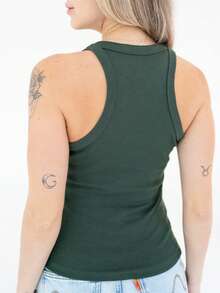 Kit Of 3 Women's Ribbed Cotton And Elastane Tank Tops - 棕色 - 綠色 - 白色 - 查看 8