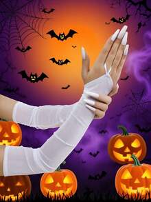 1 Paar Damen Fingerlose Handschuhe in Unifarbe, formelle Party Goth Stil Handschuhe für Halloween Kostüme, Herbst Armstulpen