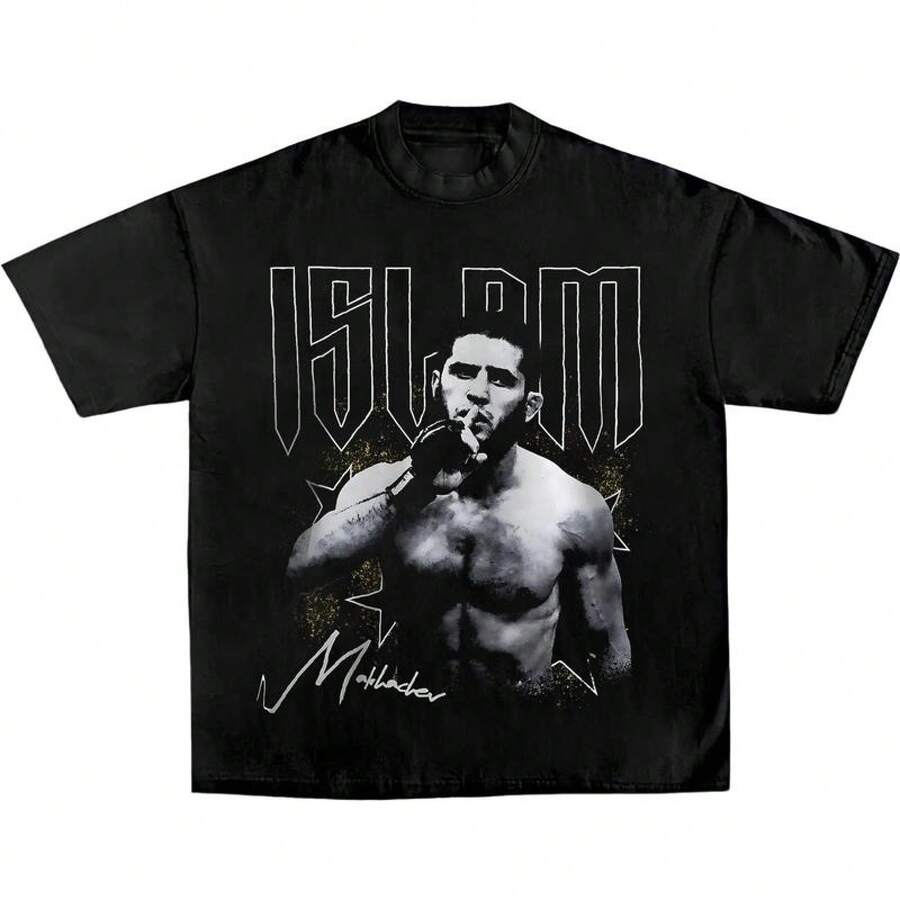 Islam Makhachev UFC Vintage Tee, 2025 MMA Boxing T-Shirt Kids Adult Shirt, Fighter Tee, Sports Shirt, Vintage Boxing Tee, Graphic Boxing Champ T-Shirt, Boxing Fan Gift Top Womenswear Menswear Streetwear Cotton Fabric - 黑色 - 查看 1