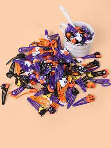 10pcs/20pcs Random Color Cartoon Resin Hair Clips Set, Halloween Girls Bangs Clips, Side Clips, BB Clips - Multicolor - View 3