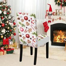 Conjunto de capa para cadeira com estampa de galhos de pinheiro e boneco de gengibre natalino, 1/4/5/6/7/36 peças, ideal para ambientes internos, como casa, restaurante e hotel. A escolha ideal para decoração moderna do dia a dia. A toalha de mesa serve em mesas de jantar quadradas e a capa elástica para cadeira é lavável. - ZYT-293 - Ver 17