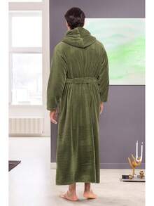 Mens Robe With Hood, Plush Fleece Hooded Mens Bathrobe, Big And Tall Bath Robe For Menhalloween - Army Green - View 6