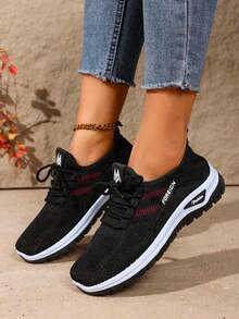 [Comfortable Slip-On Sneakers] Lightweight And Comfortable Women's Breathable Knitted Slip-On Sneakers, Low-Top Casual Shoes For All Seasons, Available In A Variety Of Sizes - màu đen - Xem 2