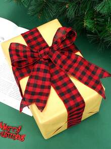 1/5 Roll Wired Edge Ribbons Buffalo Plaid Burlap Ribbon Farmhouse DIY Gift Wrapping Crafts For Christmas Bow Wreath Tree Decoration,Christmas,Xmas