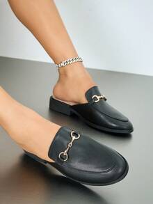 Giày mules nữ mũi tròn, kiểu dáng casual Anh Quốc, giày cao cổ, giày slip-on đa năng, thanh lịch và thoải mái cho sinh viên, màu đen. - màu đen - Xem 3