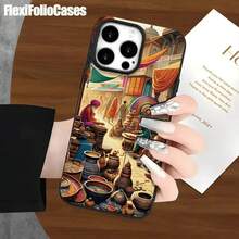 Funda protectora para phone con orificios grandes, diseño de imitación de pintura de discos de colores, compatible con phone 16 Pro Max, 16, 15 Pro, 14, 14 Plus/14 Pro Max, 13, 13 Pro, 12 Pro y 11/11 Pro. Regalos para cumpleaños y festividades - Negro - Ver 2