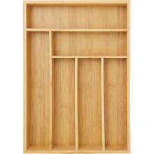 Organizador de cubiertos de bambú con 6 compartimentos, bandeja de madera para cubiertos de cocina, 45 * 32 * 6 cm - 6 cuadrículas - Ver 3