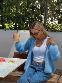 Áo khoác cardigan dáng rộng, đơn sắc, tối giản, đa năng, phong cách thường ngày. - Màu xanh lam - Xem 1