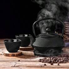Velaze Cast Iron Teapot SetJapanese Teapot Heat Preservation With Trivet Stainless Steel Infuser And 2 Cups Durable Cast Iron With A Fully Enameled Interior Beautiful Hammered Design 700ML 23oz - màu đen - Xem 7