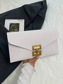 Mini Solid Color Minimalist Flap Clutch, Casual PU Solid Color Envelope Bag - Beige - View 8