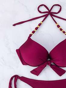 WD VEST Luxury Bikini With Padded Cups And Gold Details – Perfect Look For Sunny Days XX310 - Rose Red - View 3