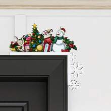 1 buc Decor interesant de Crăciun cu cadru de colț, sculptură decorativă vintage din lemn, decor de colț pentru ușă de sufragerie/birou, articole pentru petreceri de Crăciun