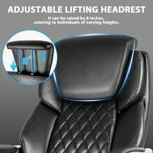 500lbs Big & Tall Office Chair, Ergonomic High Back PU Leather Executive With Lumbar Support & Extra-Wide Seat Adjustable Pillow - 黑色 - 查看 4