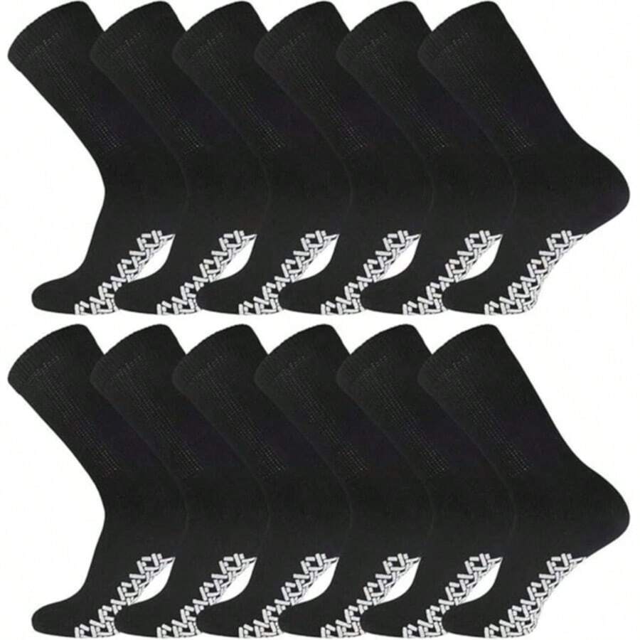 Men's Women Grip Socks Diabetic Loose Top Therapeutic  Non Skid Gripper Soft Cotton Full Cushioned Crew Socks - màu đen - Xem 1