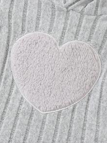 Bhchntiy 2 件套女童秋季新款心形刺绣条纹连帽上衣和修身长裤休闲装 - 灰色 - 查看 4