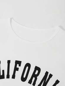 2pcs/Set Casual Round Neck Letter Print Short Sleeve T-Shirt & Pants Set For Teenage Girls, Spring/Summer - White - View 5