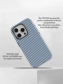 Funda para móvil con diseño de rayas verticales azul marino y blancas. Compatible con los modelos 16, 15, 14, 13, 12 y 11 Pro. Fabricada en TPU, resistente a golpes. Ideal como regalo para familiares, amigos, niños, cumpleaños, vacaciones de primavera, novios, novias y San Valentín. - Blanco - Ver 4