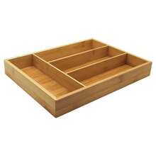 Bandeja para cubiertos de bambú: utensilios de cocina, cubertería, organizador de cajones para cubiertos, divisores, organizador para guardar y organizar cubiertos, cucharas, utensilios y aparatos. - 4 cuadrículas - Ver 9