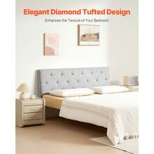 Headboard, Full Size Headboard With Adjustable Height, Comfortable Diamond Tufted For Full Size Bed, W 56.3 X H(35.6-47.4)Inches, Ideal For Bedroom, Hotel, Homestay, Dormitory, Light Grey - 灰色 - 查看 2