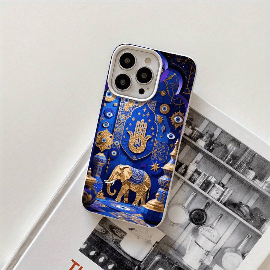 Funda protectora para phone con diseño de elefante de ojos azules y orificios grandes. Compatible con phone 16 Pro Max, 16, 15 Pro, 14, 14 Plus/14 Pro Max, 13, 13 Pro, 12 Pro, 11/11 Pro. Ideal para regalos de cumpleaños y fiestas. - Blanco - Ver 1