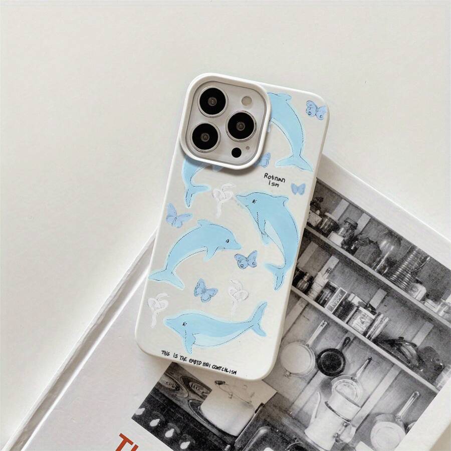 Funda protectora para teléfono con orificio grande y diseño de delfín, compatible con phone 16 Pro, 16, 15 Pro, 14, 14 Plus, 14 Pro, 13, 13 Pro, 12 Pro y series 11/11 Pro. Regalos para cumpleaños y celebraciones. - Blanco - Ver 1